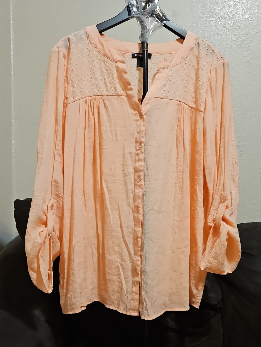 Lightweight Peach Button-Front Peasant Shirt